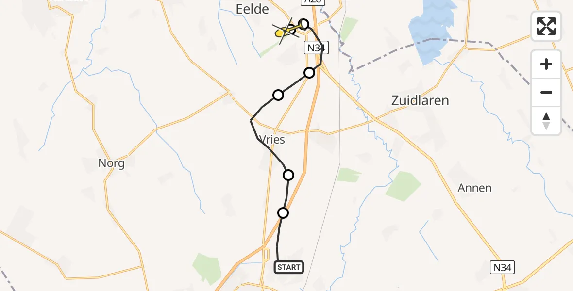 Routekaart van de vlucht: Lifeliner 4 naar Groningen Airport Eelde