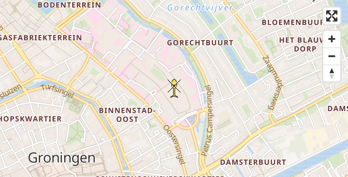 Vluchtroute Traumahelikopter van Universitair Medisch Centrum Groningen naar Universitair Medisch Centrum Groningen