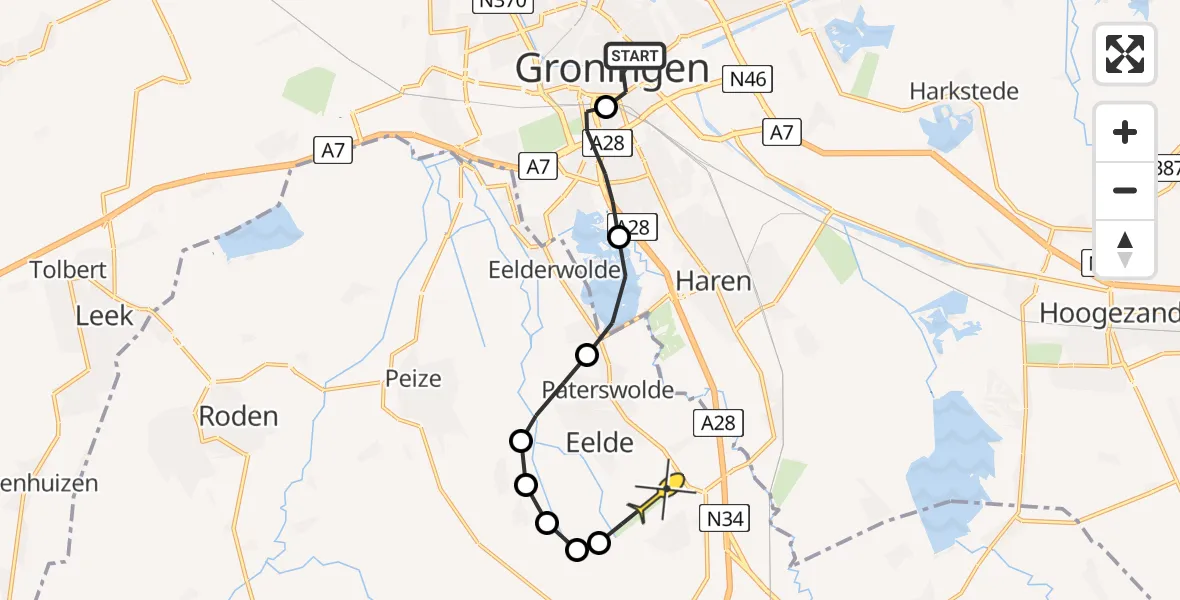 Routekaart van de vlucht: Lifeliner 4 naar Groningen Airport Eelde