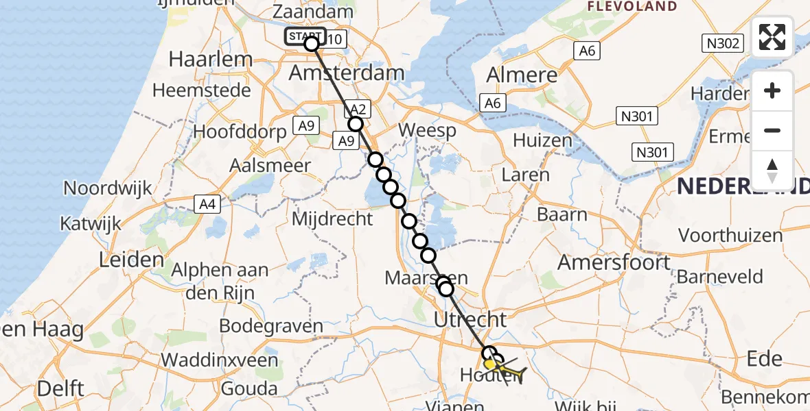 Routekaart van de vlucht: Lifeliner 1 naar Houten