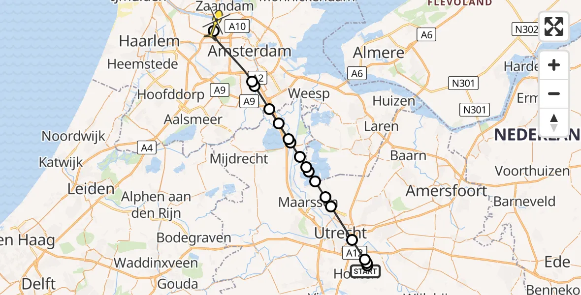 Routekaart van de vlucht: Lifeliner 1 naar Amsterdam Heliport