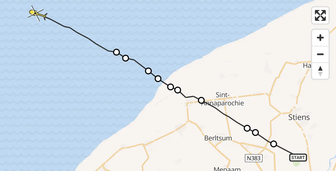 Routekaart van de vlucht: Ambulanceheli naar Oosterend