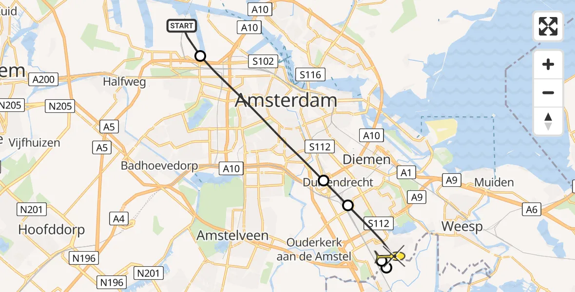 Routekaart van de vlucht: Lifeliner 1 naar Amsterdam