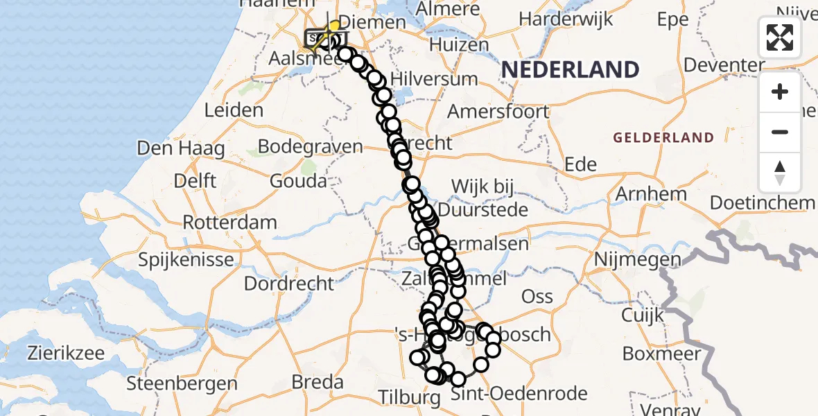 Routekaart van de vlucht: Politieheli naar Schiphol