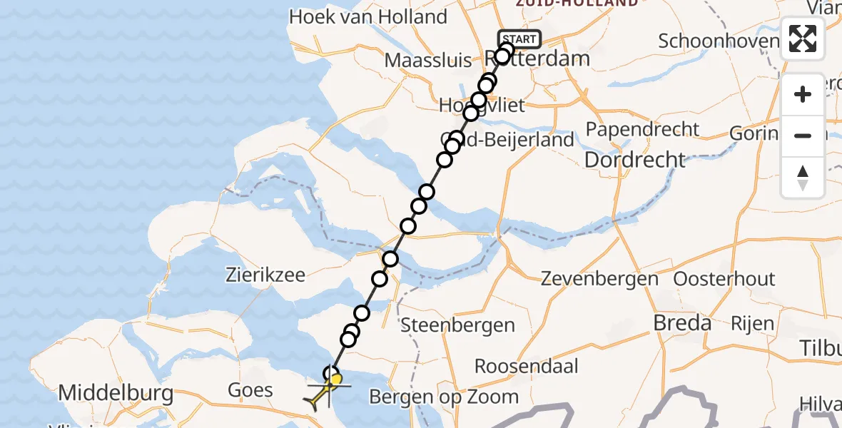 Routekaart van de vlucht: Lifeliner 2 naar Yerseke