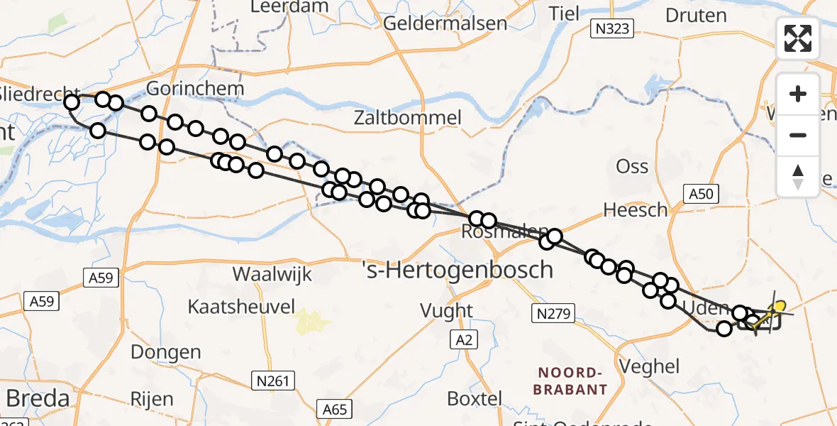 Routekaart van de vlucht: Lifeliner 3 naar Vliegbasis Volkel