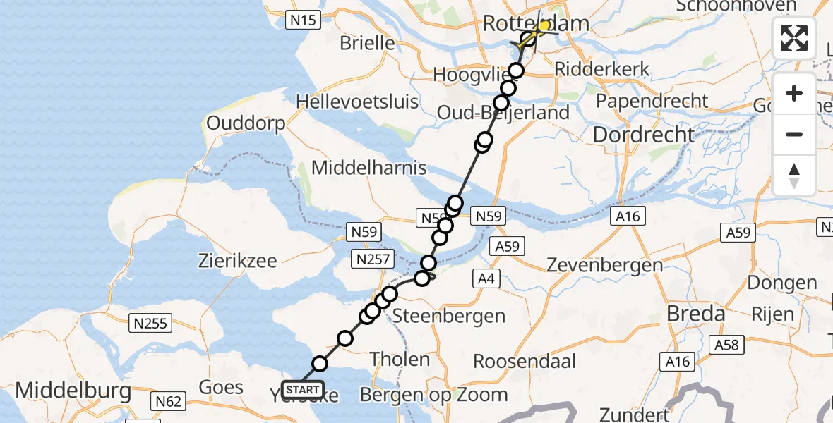 Routekaart van de vlucht: Lifeliner 2 naar Erasmus MC