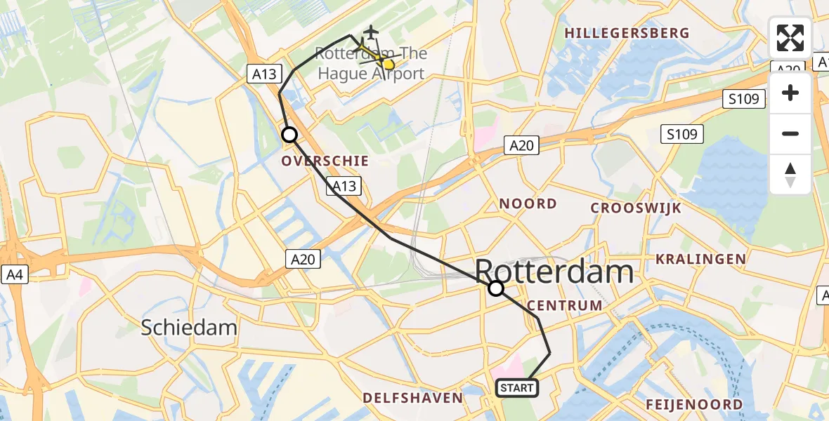 Routekaart van de vlucht: Lifeliner 2 naar Rotterdam The Hague Airport