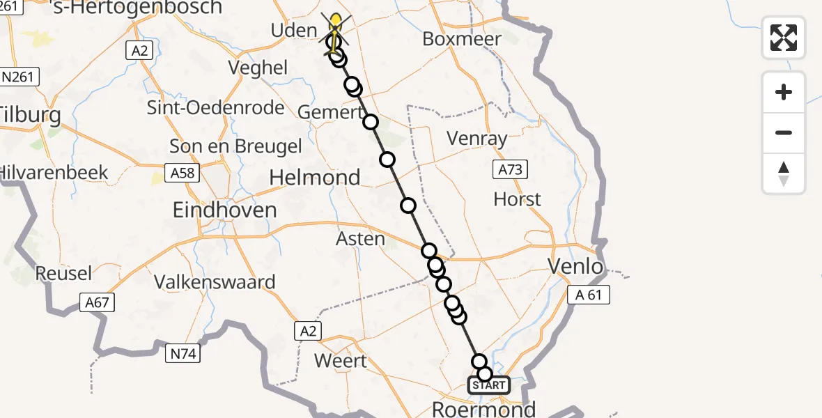 Routekaart van de vlucht: Lifeliner 3 naar Vliegbasis Volkel