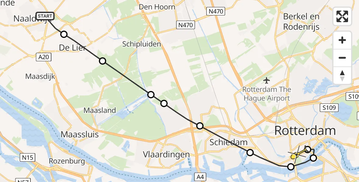 Routekaart van de vlucht: Lifeliner 2 naar Erasmus MC