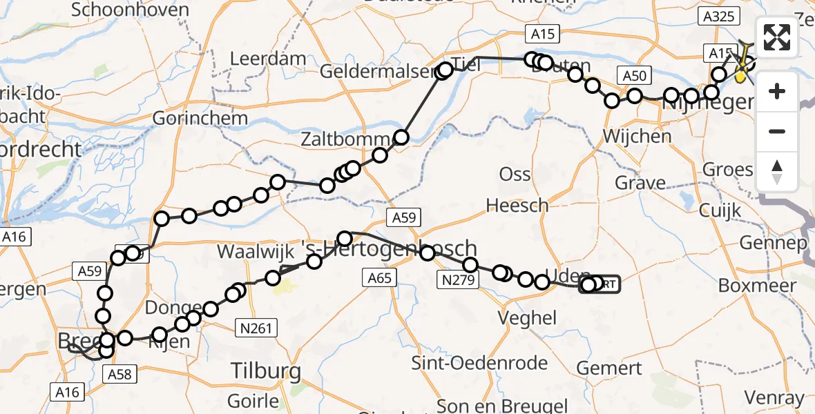 Routekaart van de vlucht: Politieheli naar Haalderen