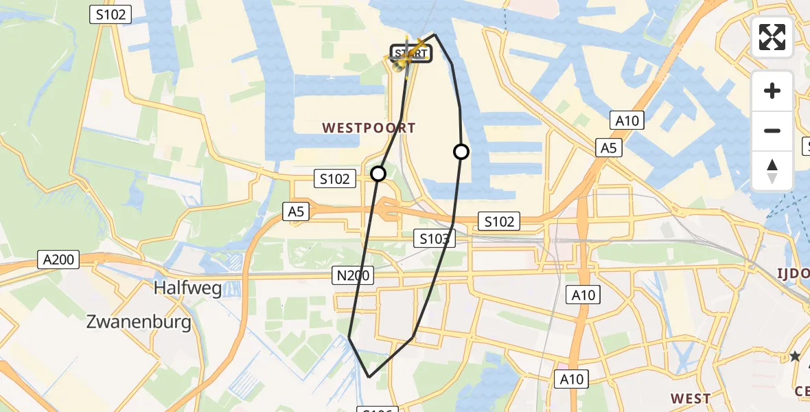 Vluchtroute Traumahelikopter Amsterdam Heliport - Amsterdam Heliport, 17 november 2023, 09:14
