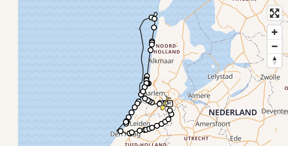 Routekaart van de vlucht: Politieheli naar Schiphol