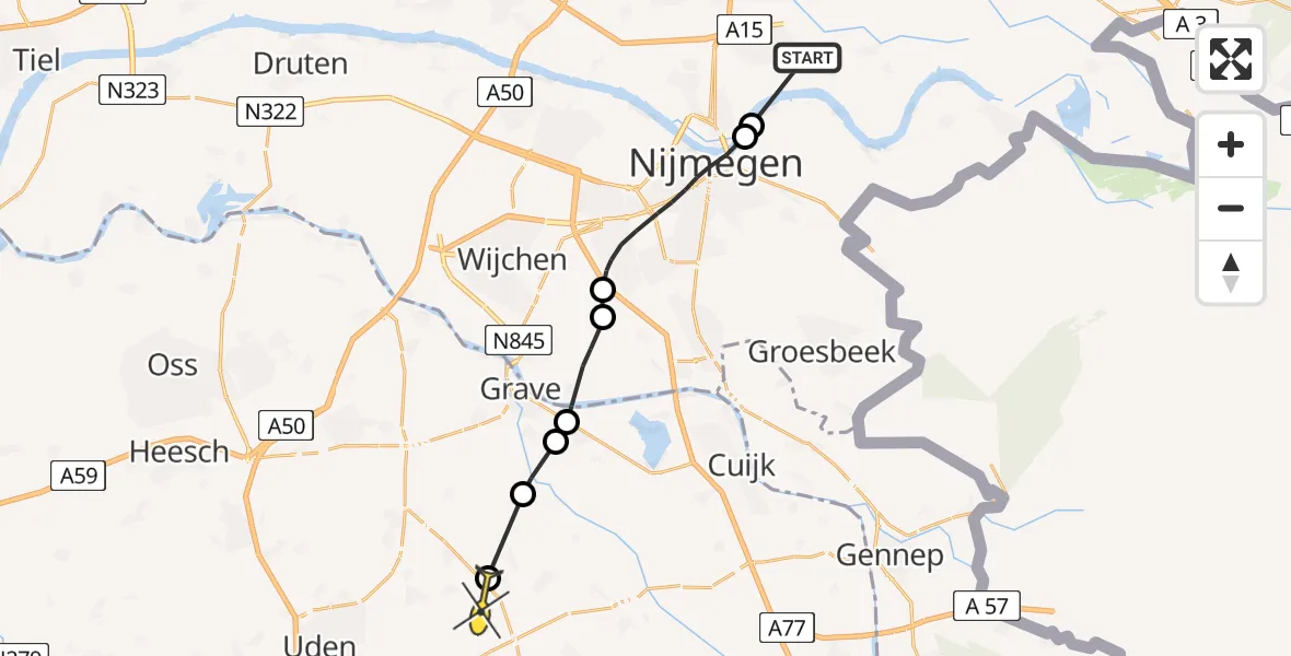 Routekaart van de vlucht: Politiehelikopter naar Zeeland