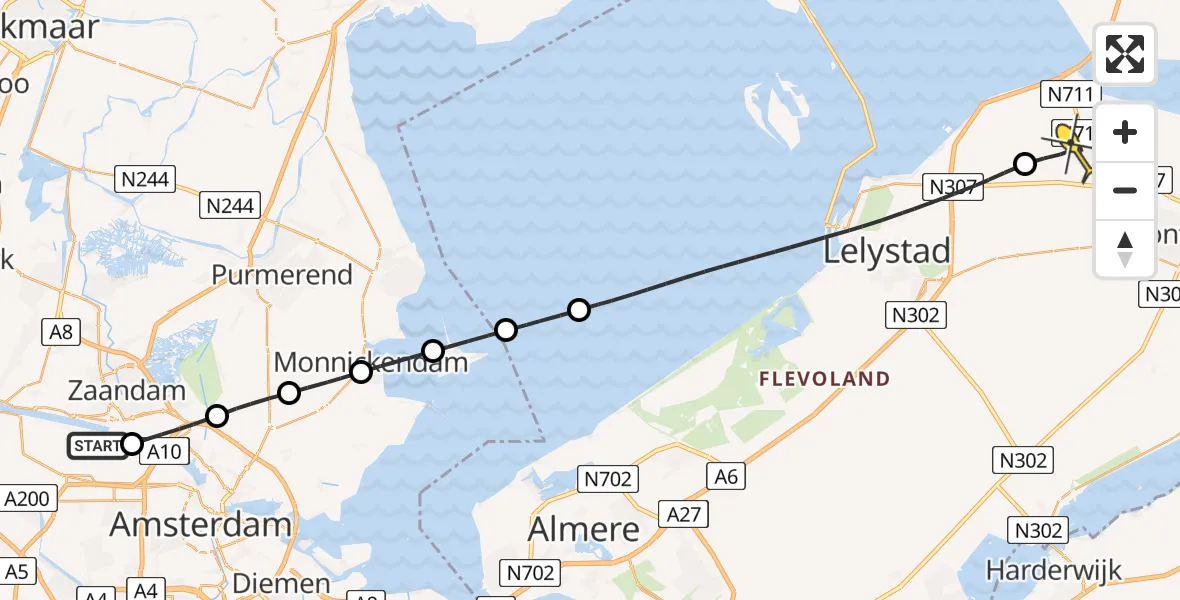 Routekaart van de vlucht: Lifeliner 1 naar Swifterbant