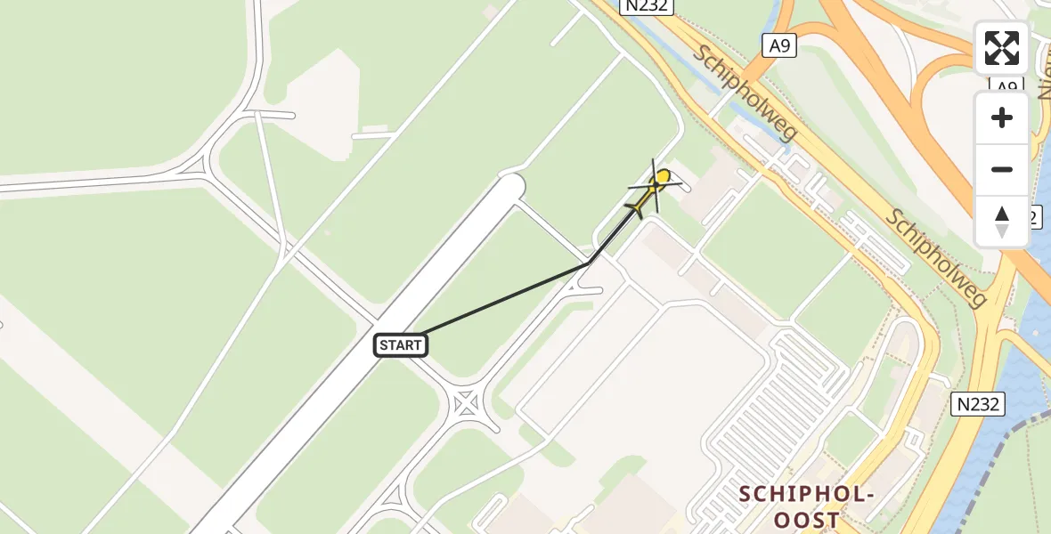 Routekaart van de vlucht: Politieheli naar Schiphol