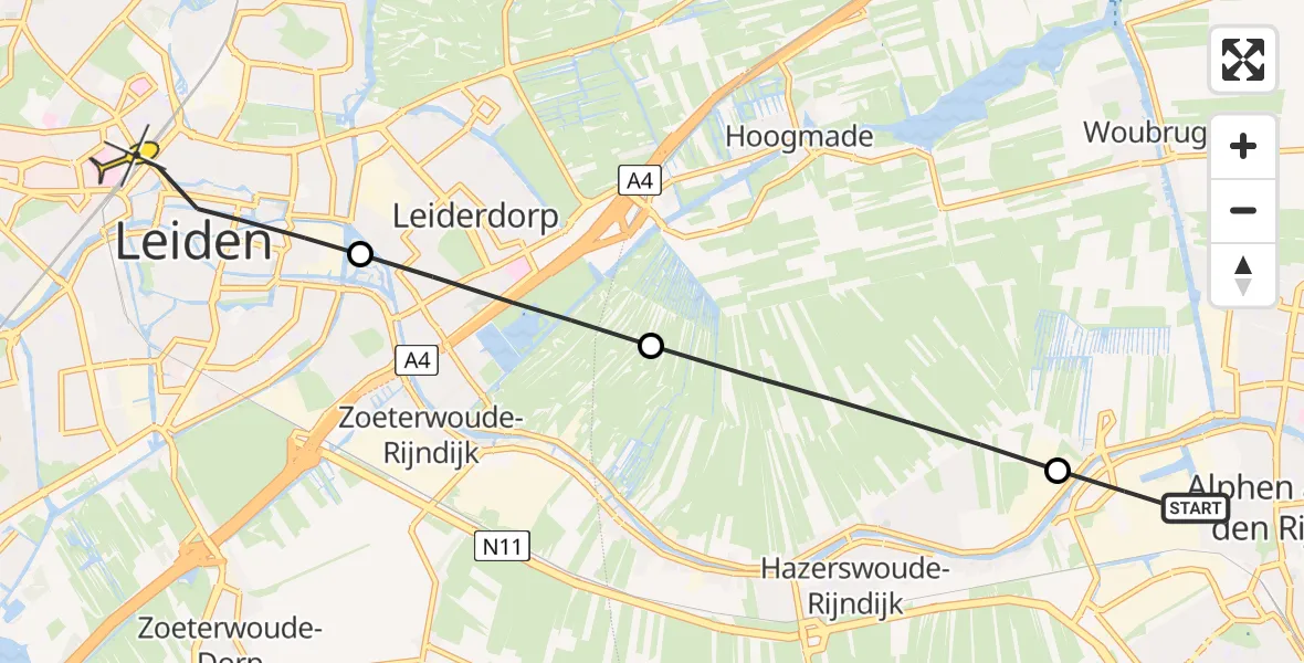 Routekaart van de vlucht: Lifeliner 2 naar Leiden