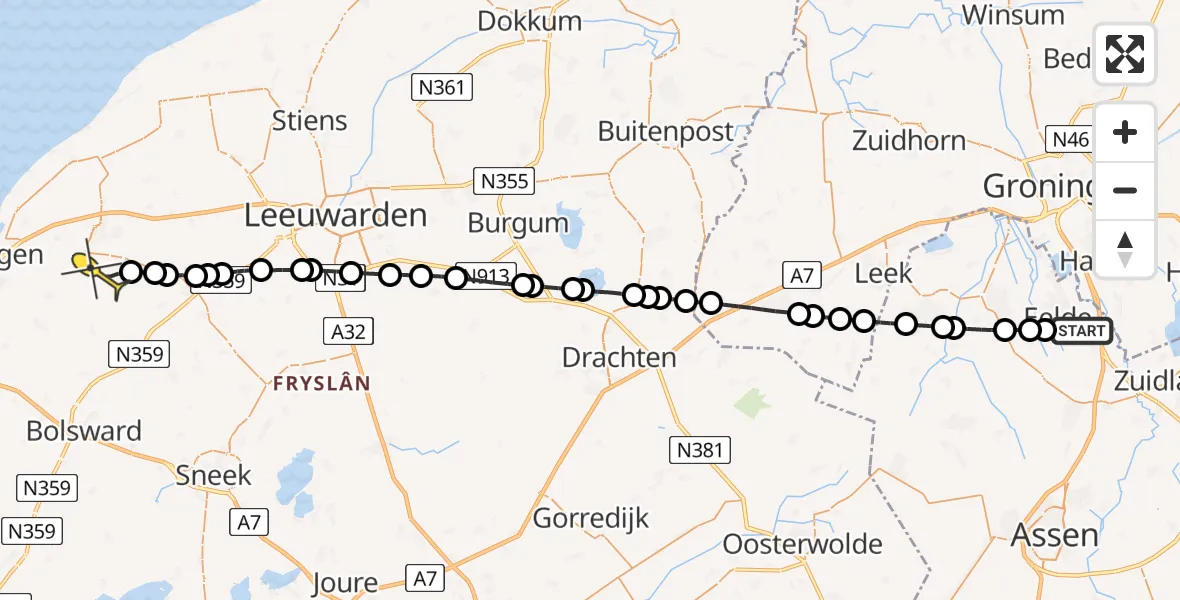 Routekaart van de vlucht: Lifeliner 4 naar Tzum