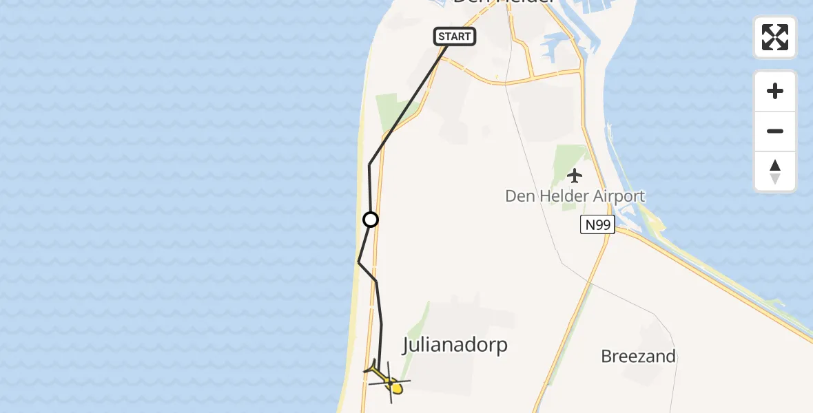 Routekaart van de vlucht: Ambulancehelikopter naar Julianadorp
