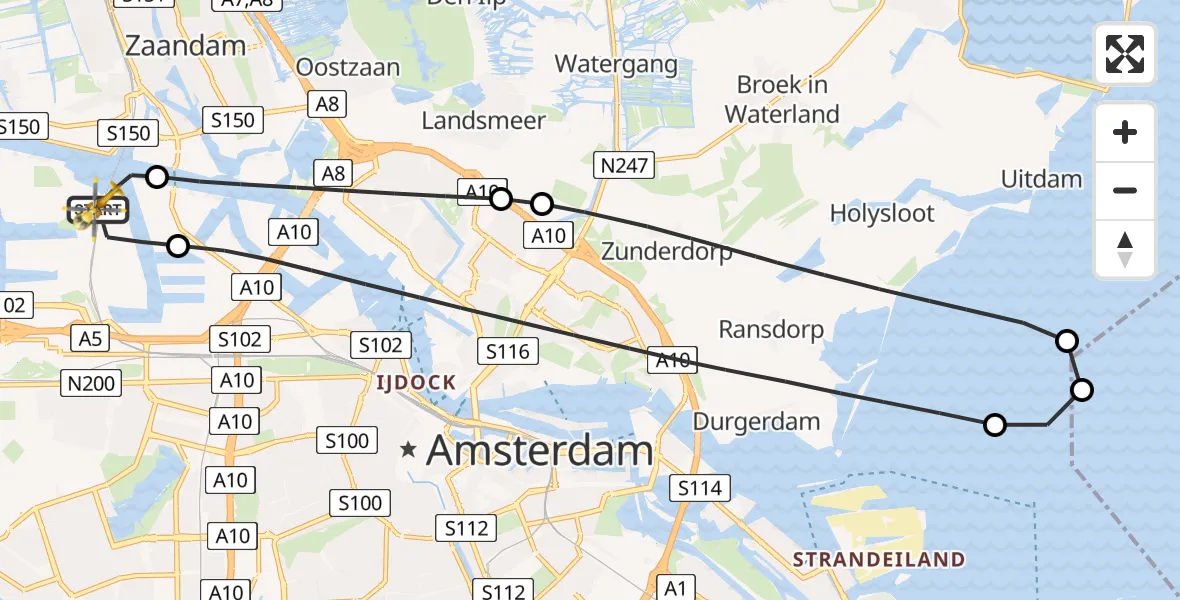 Vluchtroute Traumahelikopter Amsterdam Heliport - Amsterdam Heliport, 17 november 2023, 13:19