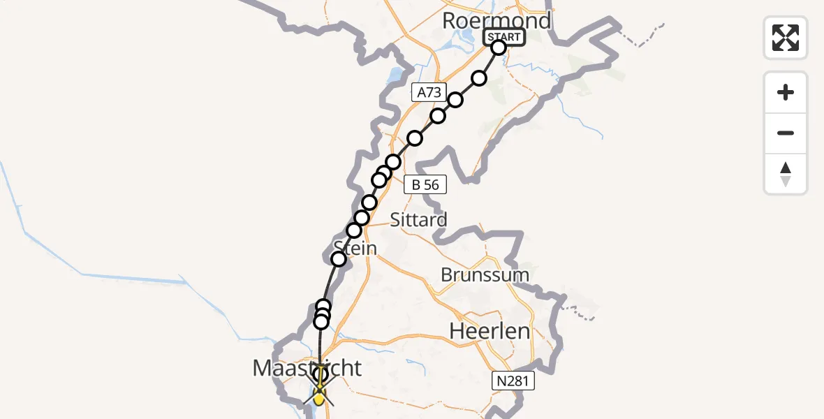 Routekaart van de vlucht: Lifeliner 3 naar Maastricht UMC+