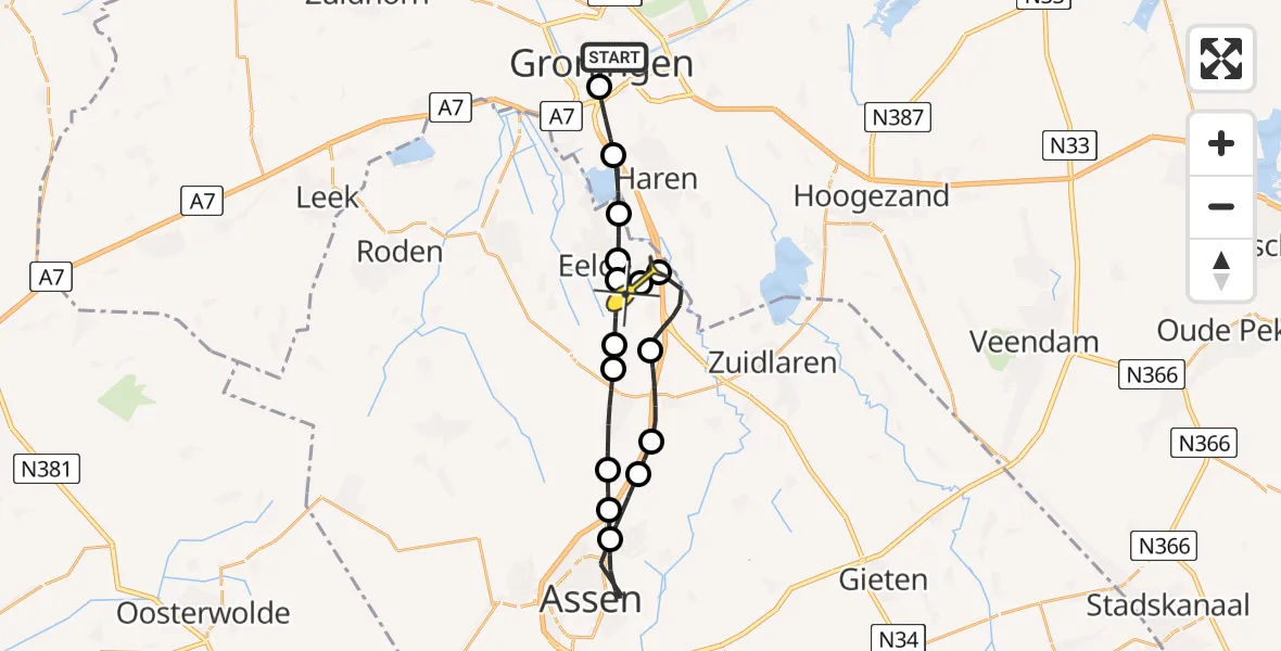 Routekaart van de vlucht: Lifeliner 4 naar Groningen Airport Eelde