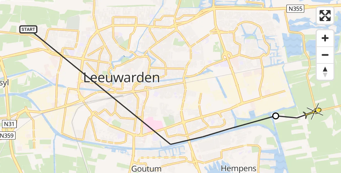 Routekaart van de vlucht: Ambulanceheli naar Tytsjerk