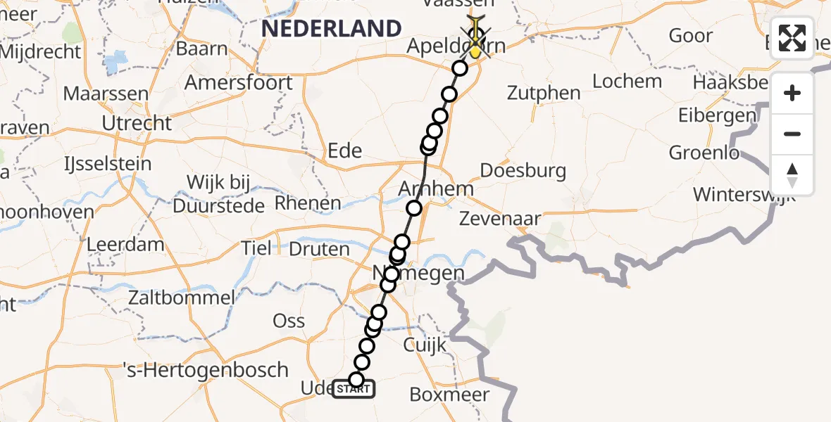 Routekaart van de vlucht: Lifeliner 3 naar Apeldoorn