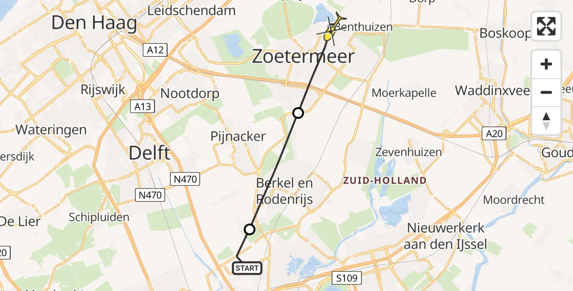 Routekaart van de vlucht: Lifeliner 2 naar Zoetermeer