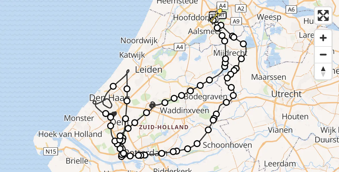 Routekaart van de vlucht: Politieheli naar Schiphol