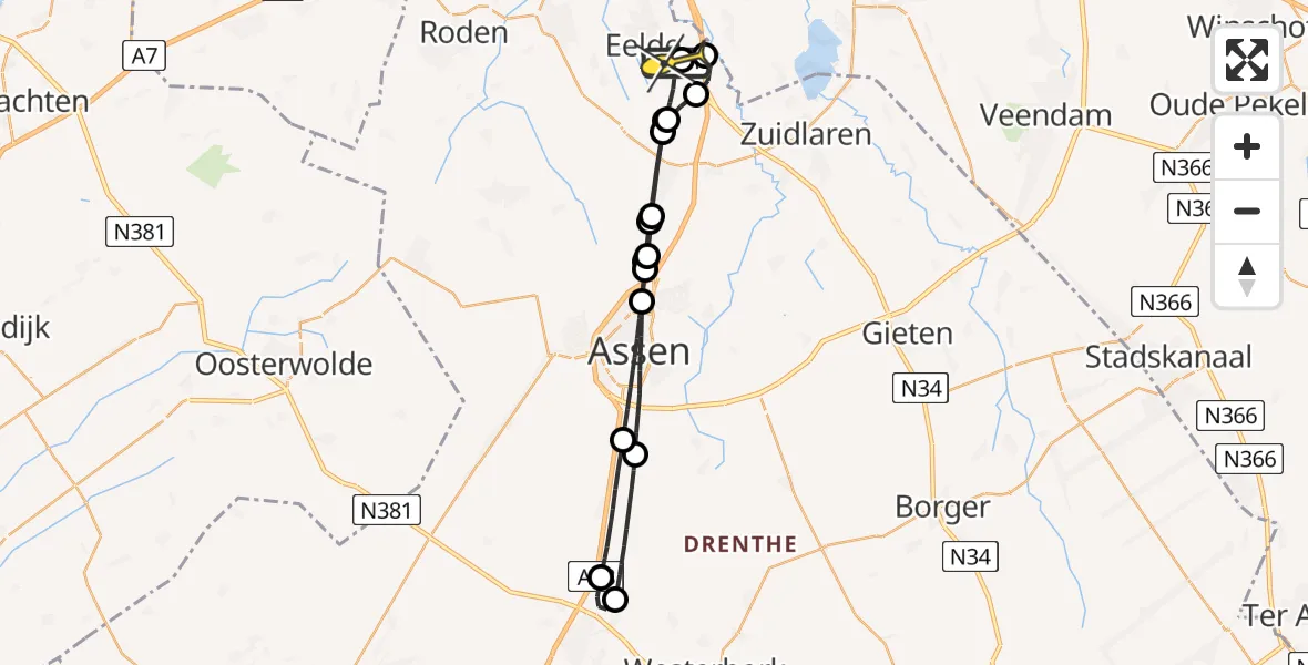 Routekaart van de vlucht: Lifeliner 4 naar Groningen Airport Eelde