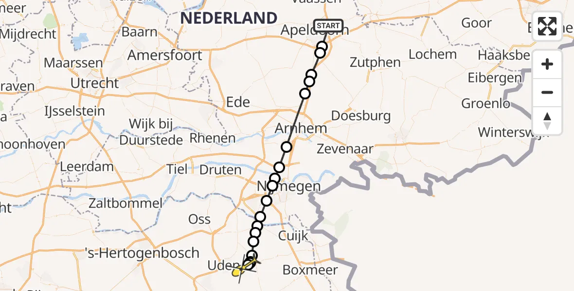 Routekaart van de vlucht: Lifeliner 3 naar Vliegbasis Volkel