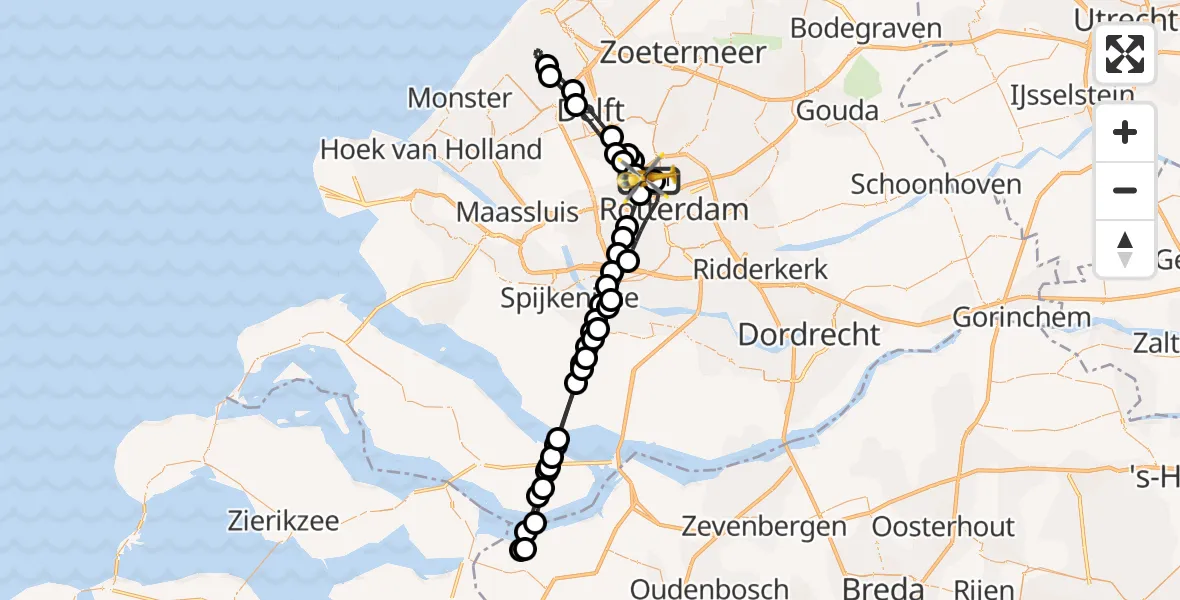 Vluchtroute Traumahelikopter Rotterdam The Hague Airport - Rotterdam The Hague Airport, 17 november 2023, 16:34