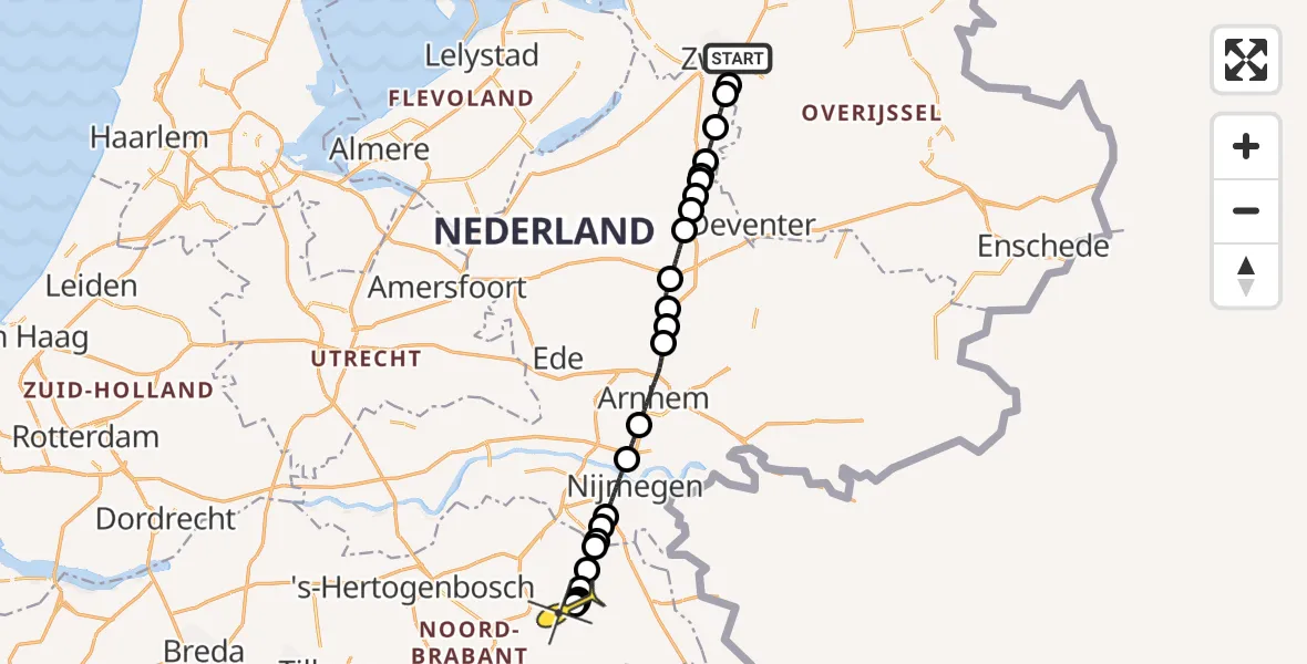 Routekaart van de vlucht: Lifeliner 3 naar Vliegbasis Volkel