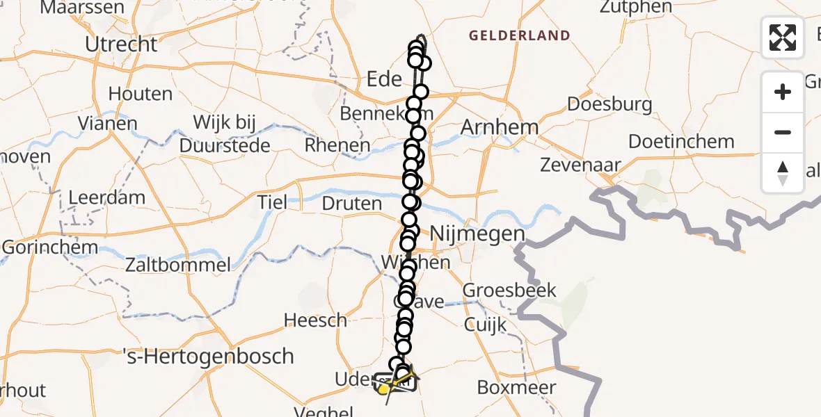 Routekaart van de vlucht: Lifeliner 3 naar Vliegbasis Volkel