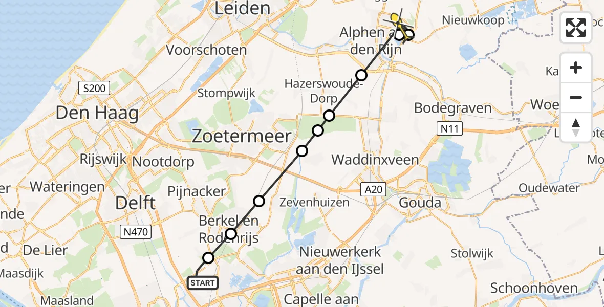 Routekaart van de vlucht: Lifeliner 2 naar Alphen aan den Rijn