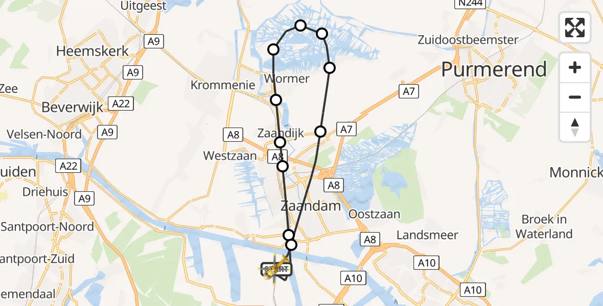 Vluchtroute Traumahelikopter Amsterdam Heliport - Amsterdam Heliport, 18 november 2023, 05:57