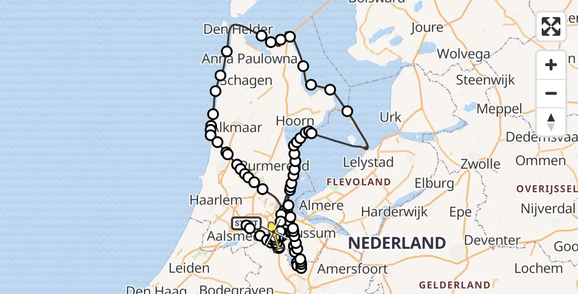 Routekaart van de vlucht: Politiehelikopter naar Abcoude