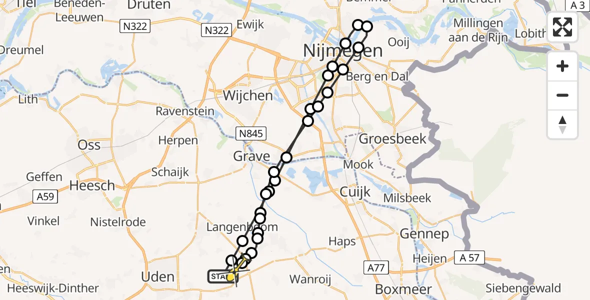 Routekaart van de vlucht: Lifeliner 3 naar Volkel