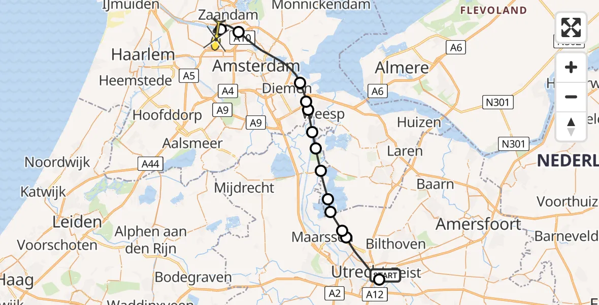 Routekaart van de vlucht: Lifeliner 1 naar Amsterdam Heliport