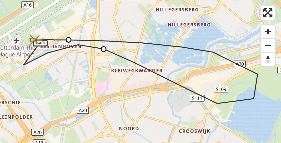 Vluchtroute Traumahelikopter Rotterdam The Hague Airport - Rotterdam The Hague Airport, 18 november 2023, 10:09