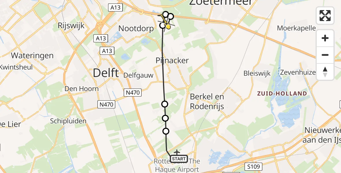 Routekaart van de vlucht: Lifeliner 2 naar Nootdorp