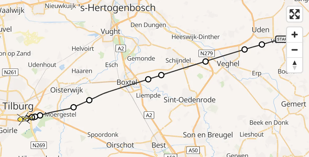 Routekaart van de vlucht: Lifeliner 3 naar Tilburg