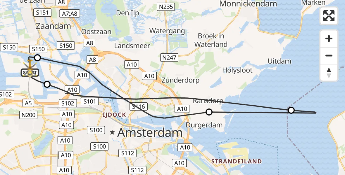 Vluchtroute Traumahelikopter Amsterdam Heliport - Amsterdam Heliport, 18 november 2023, 11:22