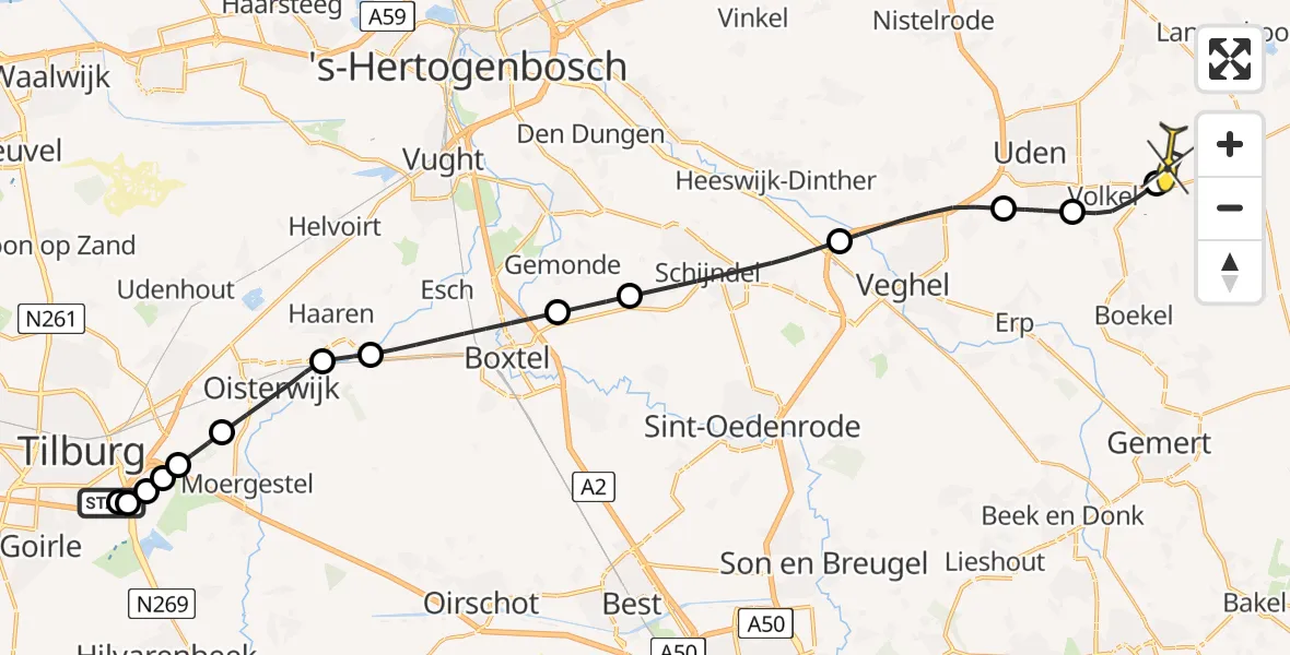 Routekaart van de vlucht: Lifeliner 3 naar Vliegbasis Volkel