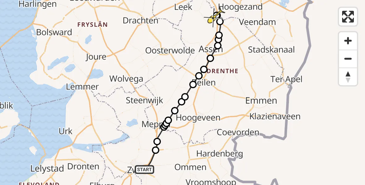 Routekaart van de vlucht: Lifeliner 4 naar Groningen Airport Eelde