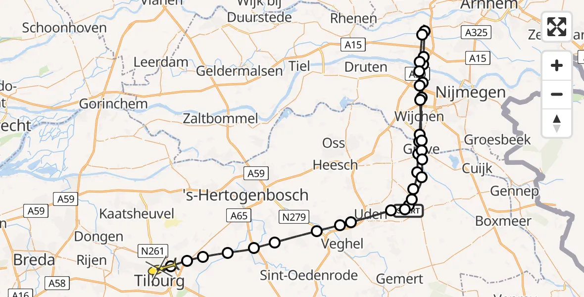 Routekaart van de vlucht: Lifeliner 3 naar Tilburg