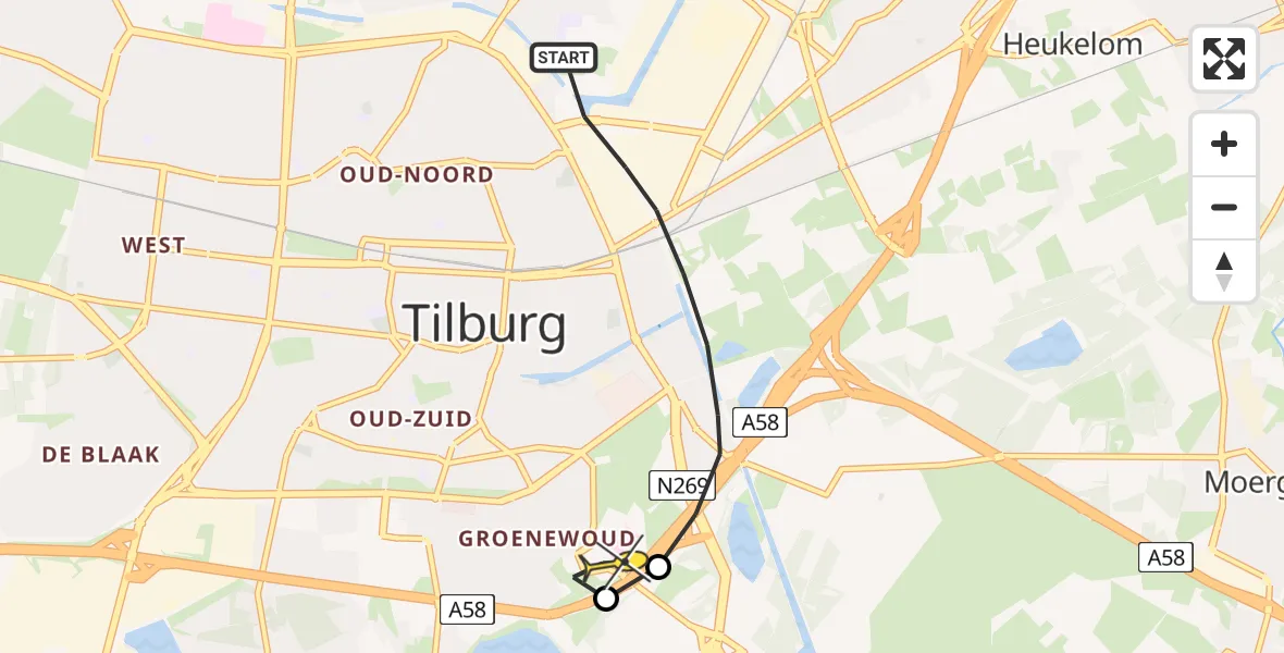 Routekaart van de vlucht: Lifeliner 3 naar Tilburg