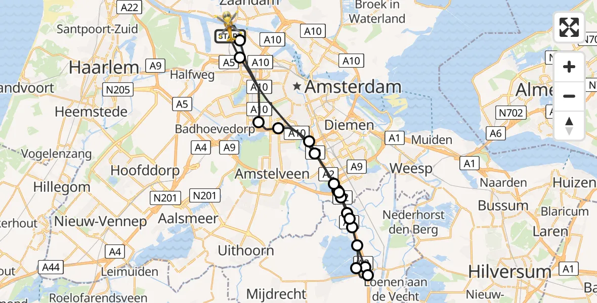 Vluchtroute Traumahelikopter Amsterdam Heliport - Amsterdam Heliport, 18 november 2023, 13:03