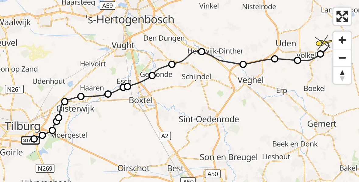 Routekaart van de vlucht: Lifeliner 3 naar Vliegbasis Volkel